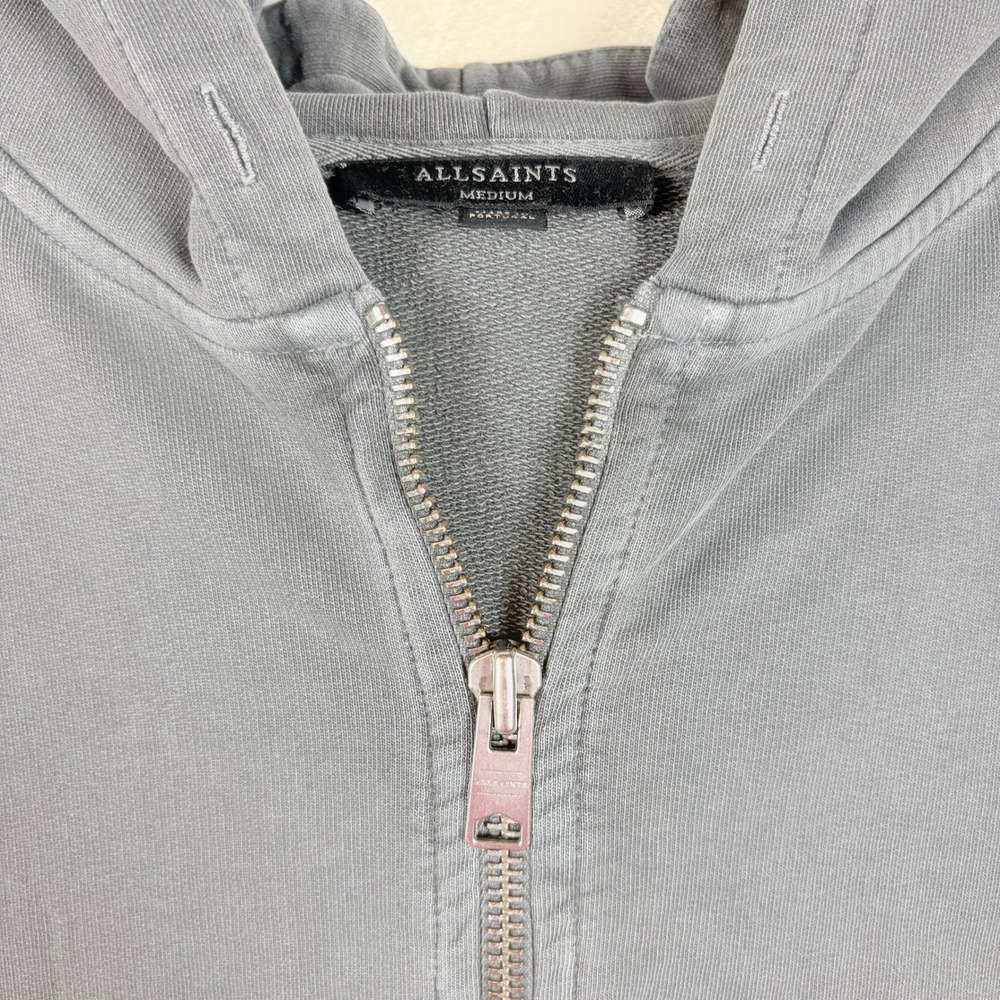 ALLSAINTS Xonda Full Zip Hoodie Women Sz Medium Gray Cotton Distressed Oversized - Picture 6 of 16